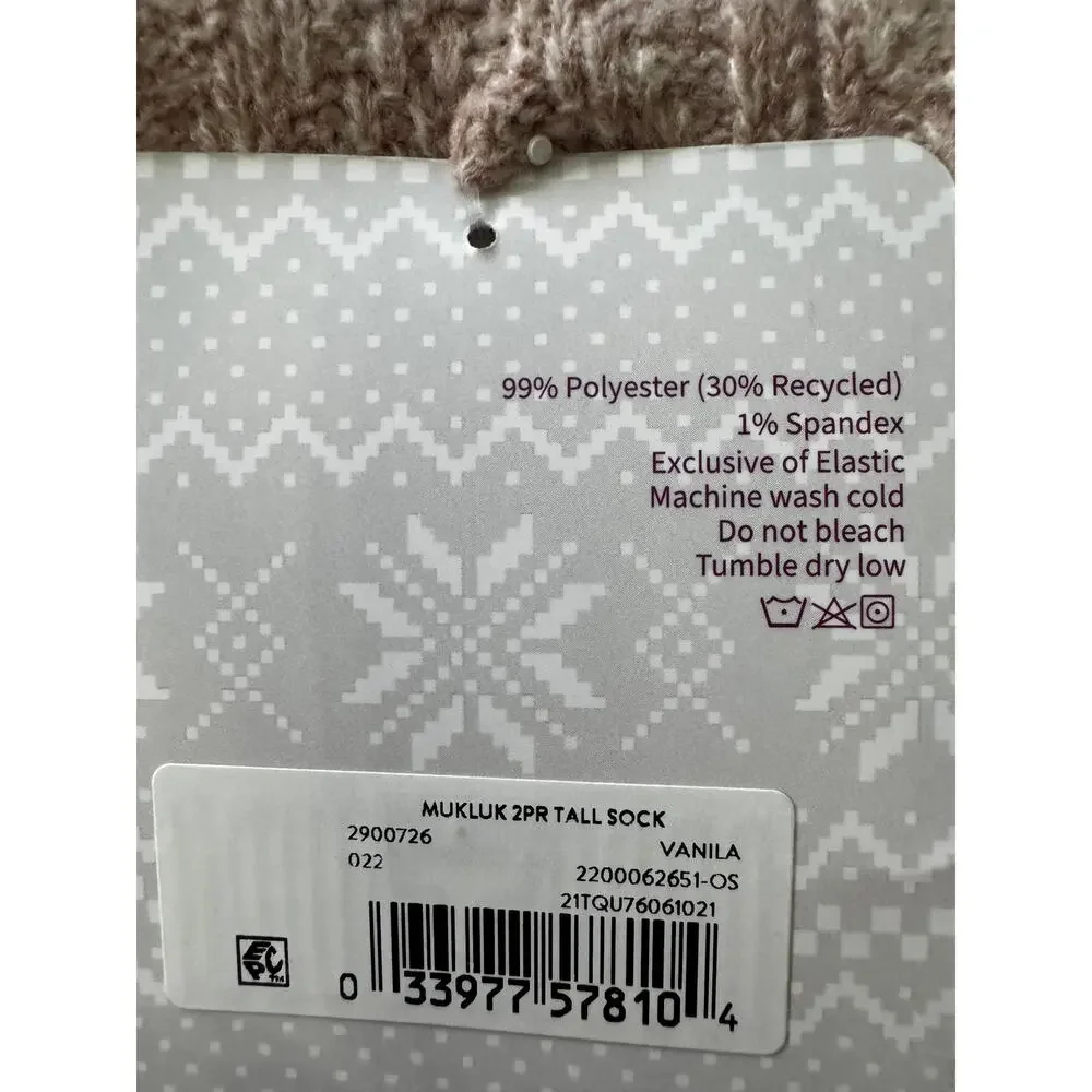 MUK LUK (2) pair Woman Tall Socks Shoe Sz 6-11 New Gift Cable Knit Stripes